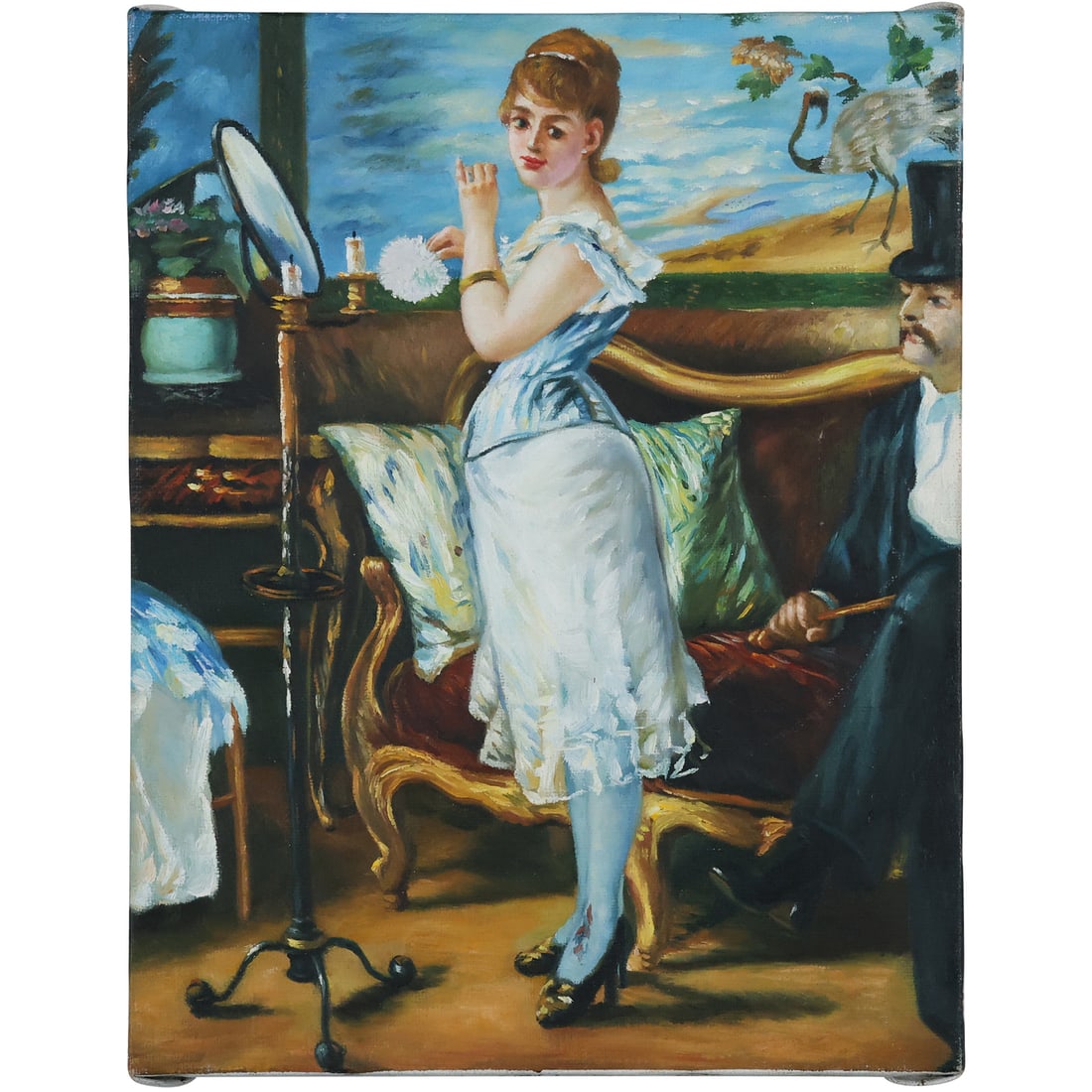 after Edouard Manet (1832 - 1883 French) "Nana Tapestry", 20th C. Oil on Canvas Painting, unsigned (1 of 8)