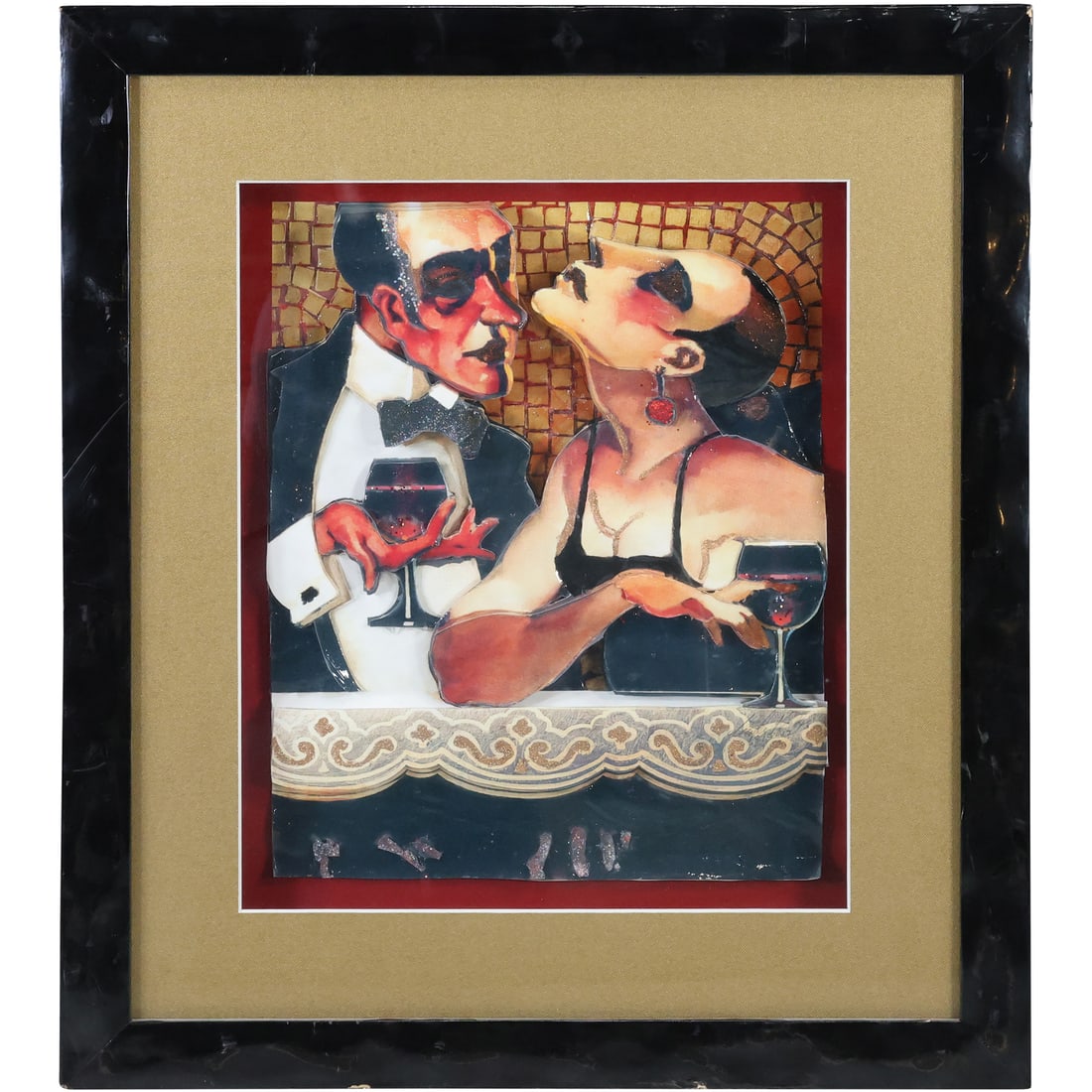 Michael Kerman "Cafe Scene", 3D Mixed Media & Watercolor Artwork, Framed (1 of 12)