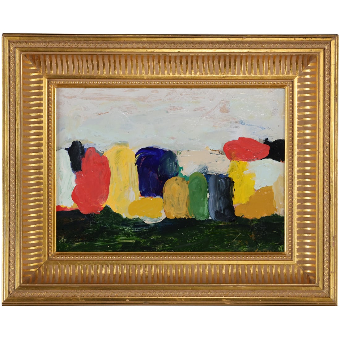 20th C. Oil on Board Painting Abstract Multi Color Shapes Composition, unsigned, Gold Frame (1 of 8)