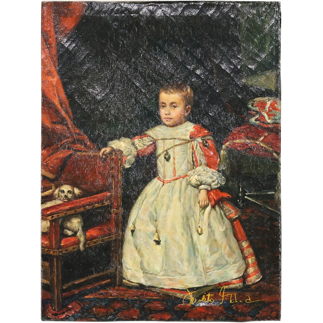 after DIEGO VELAZQUEZ, Spanish School, Infant Philip Prospero, 20th C. Oil on Canvas Painting (1 of 11)
