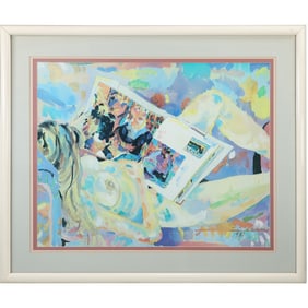 James-Paul Brown, American (b. 1938), Print, Reclining Nude Reading, Framed, Signed in Plate