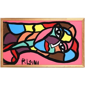 Thomas Pulgini, American, Pop-Art Abstract Oil on Board Painting Colorful Portrait of a Woman