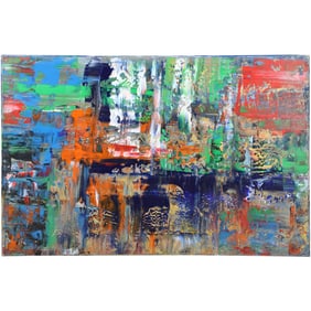Mid-Century Modern ABSTRACT in Colors Oil on Canvas Painting, unsigned, 24 in. x 36 in.