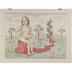 Unsigned Color Lithograph from Estate of Peter Passuntino [b.1936 Illinois / France] NUDE, Staircase