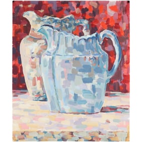 Robert Angeloch, (1922 - 2011) Woodstock NY, Gouache on Paper Still Life Water Pitchers, Signed