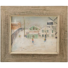 Maurice Utrillo (Attributed to); 20th C.French Oil Winter Village