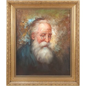 Signed Willy, 20th C. Portrait of an Elder Rabbi, Framed