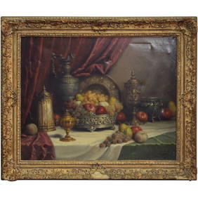 John (Jeno) Friedlinger, 1890-1963 Hungary, Fine Table Top Still Life Oil on Canvas Painting, Signed (1 of 17)