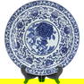 Chinese Blue and White Fine Porcelain Charger 16.5 in. diameter, Center Roses, Wide Border Decorated