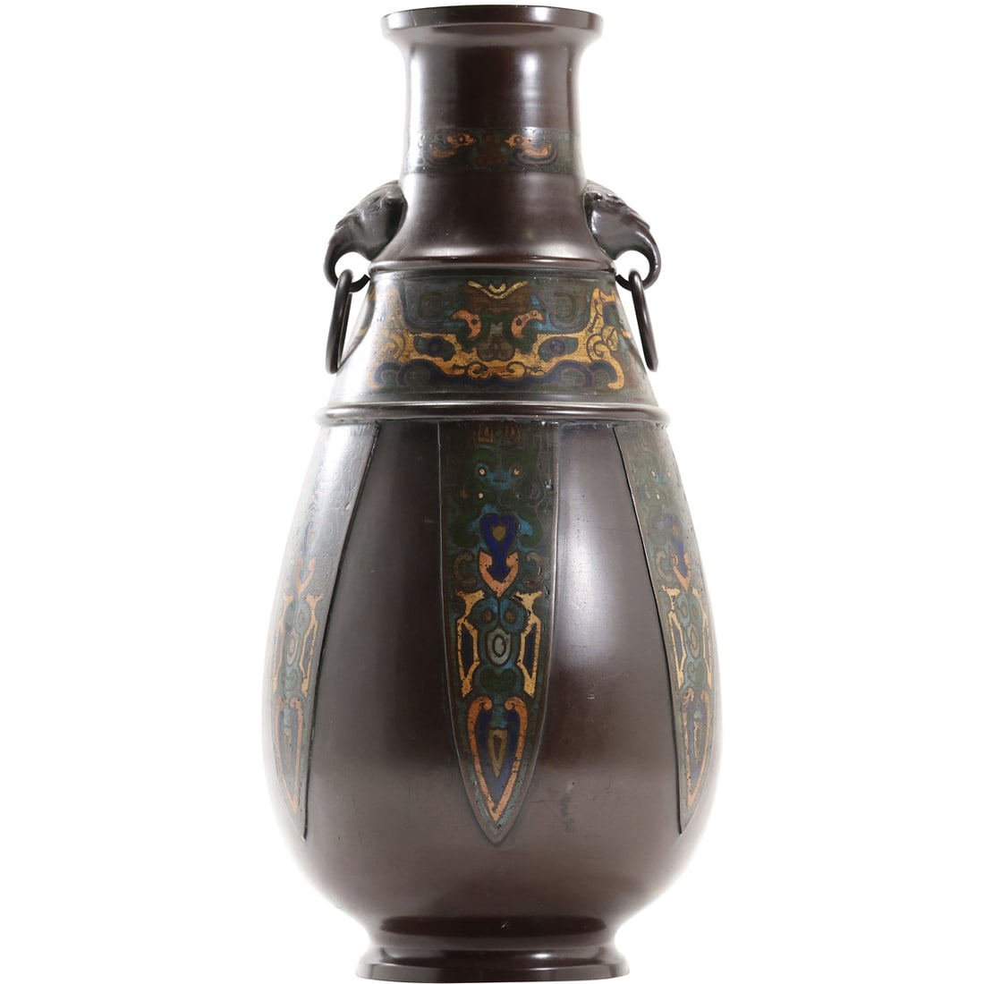 Large Signed Bronze and Champleve Japanese Vase 16.5 inches height, Good Patina (1 of 15)