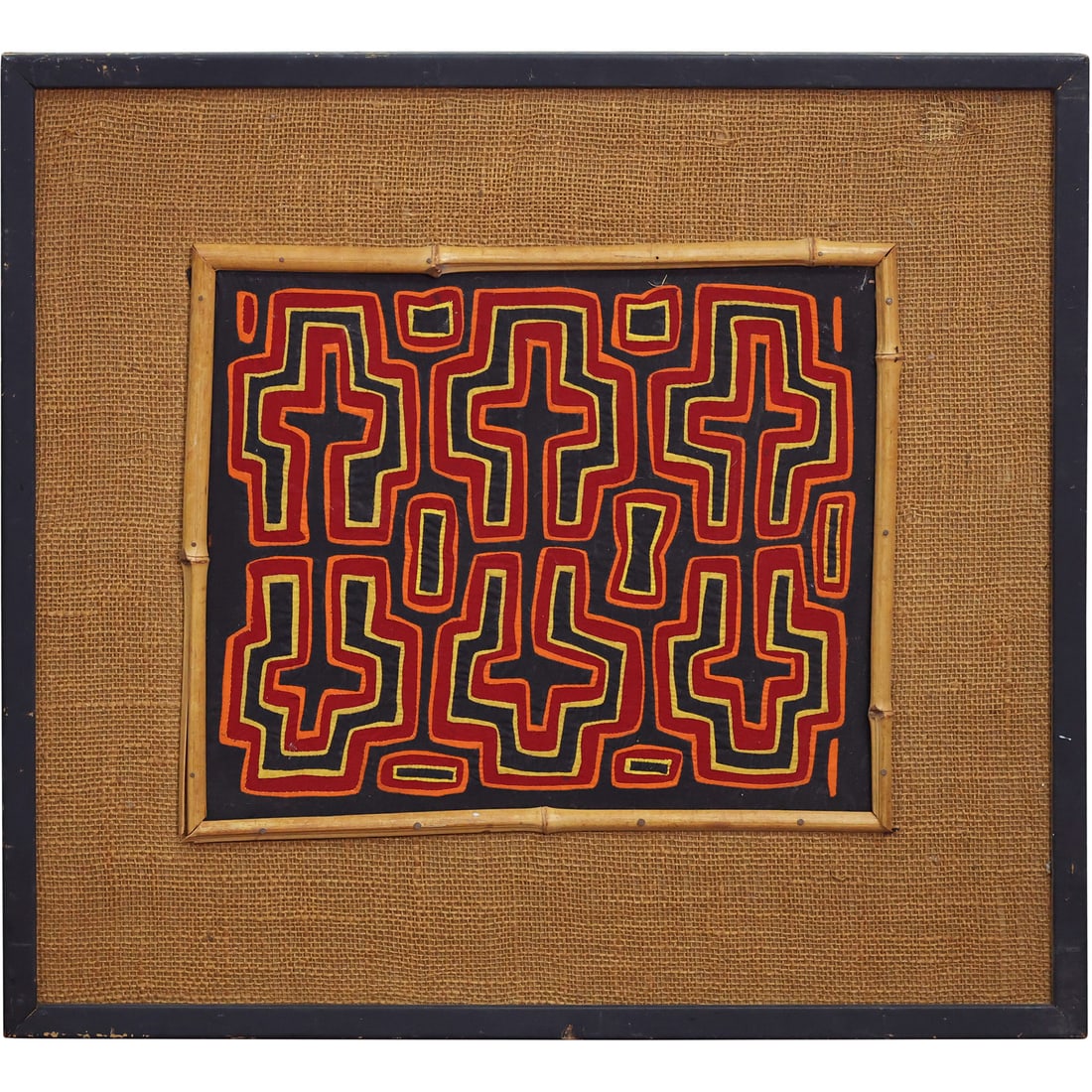 Vintage Handmade Kuna Mola Embroidered Panel Mounted in a Frame: Vintage Handmade Kuna Mola Embroidered Panel Mounted in a Frame. size: 14 x 17 , outside of frame: 25 x 27