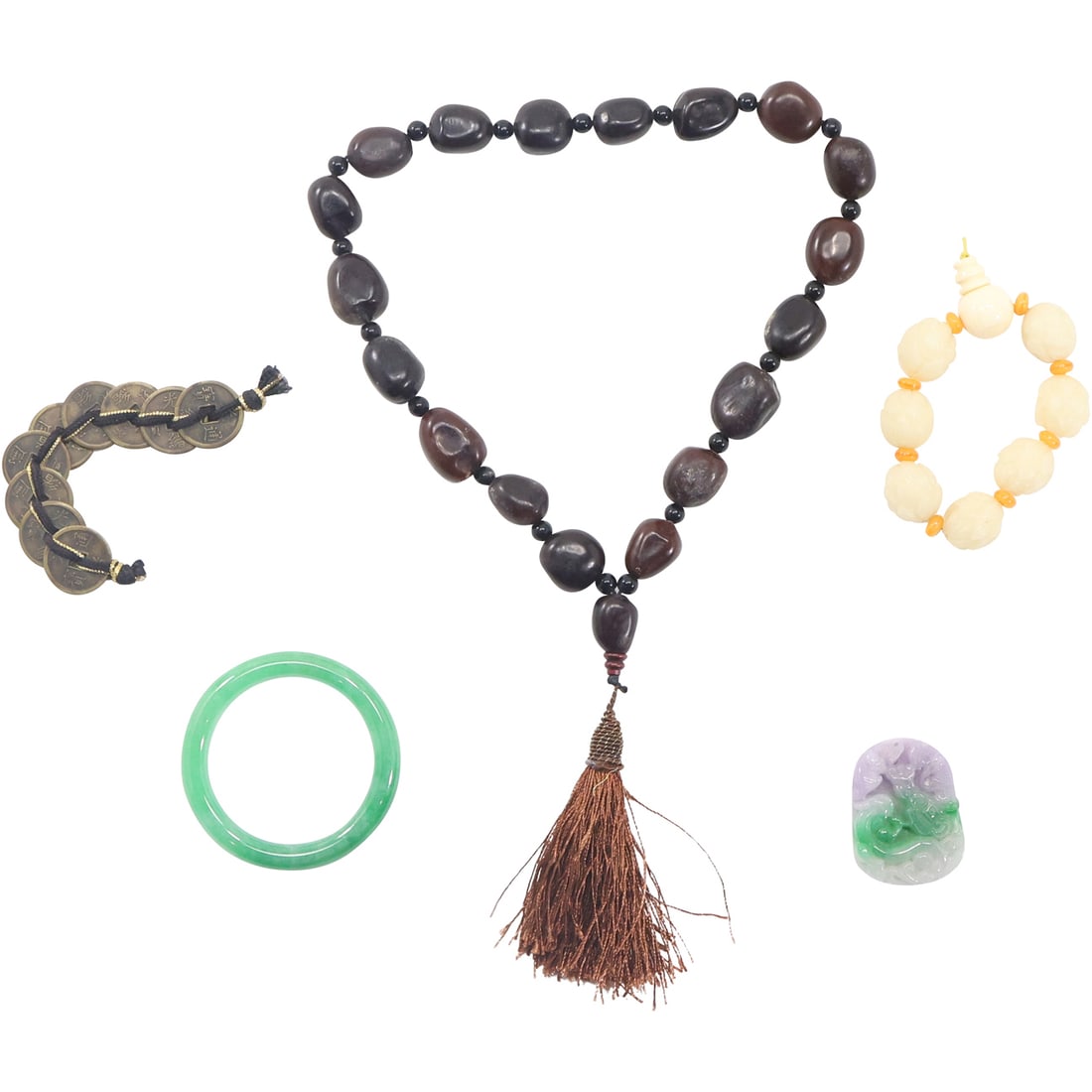 5 Assorted Jade Jewelry including Necklace, Carved Jade Pendant, Bracelets (1 of 20)
