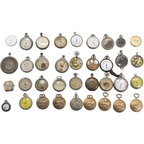 36 Pieces of POCKET WATCHES and Cases for Restoration or Parts Only - See Pictures