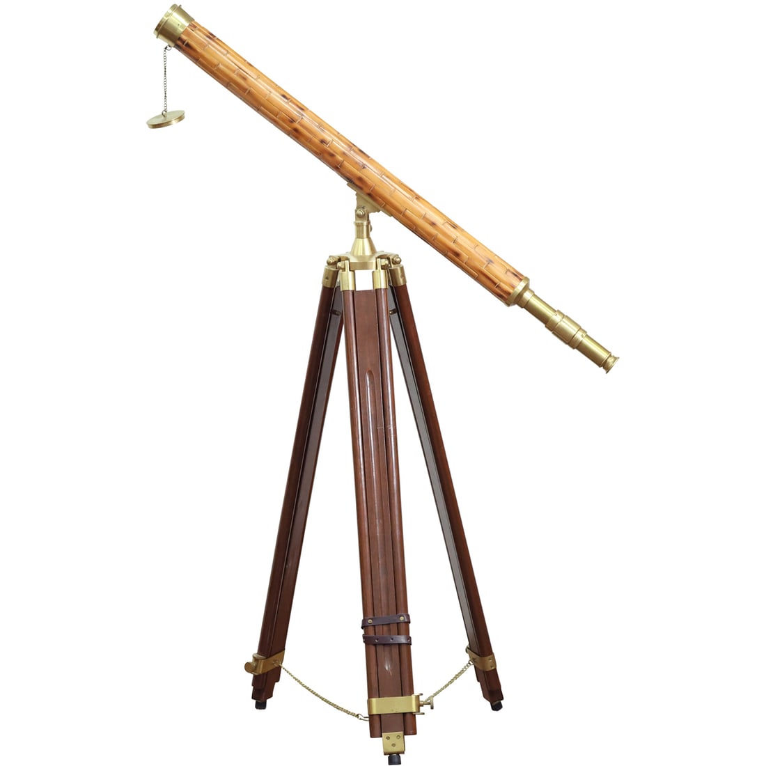 Ship Captain's Telescope on Tripod Stand - Bamboo and Brass Telescope, Wood and Brass Stand (1 of 13)