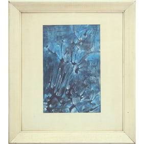 Signed Howard Johnson, Oil on Board Painting, Blue Abstract, Framed