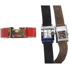 Red and Gold Tone Hermes Bracelet and 2 COACH Wristwatches