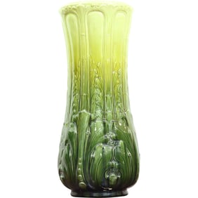 Leeds Art Pottery Tall Green Glazed Umbrella Stand / Floor Vase 26 inches height x 10.5 in. w.