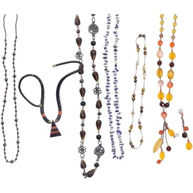 6 Assorted Vintage Beaded Glass and Stone Beads Necklaces - Variety - See Pictures