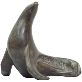 Large Cast Hollow Metal SEAL Sculpture, 11 in. height x 12 in. length, good patina