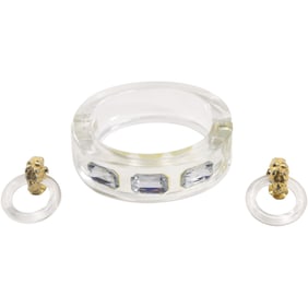 Kenneth Jay Lane, KJL, Lucite Clip-on Fashion Earrings and Lucite Fashion Bracelet