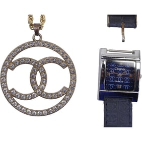 CHANEL Fashion Rhinestone Pendant Necklace and CHANEL Ladies Wristwatch