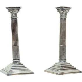 English Neoclassical Style Silver Plated Tall Candlesticks 12 inches height