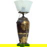 Antique Black Lacquer Gold Gilt Base Table Lamp with Opalescent Hobnail Glass Shade 18 in. height