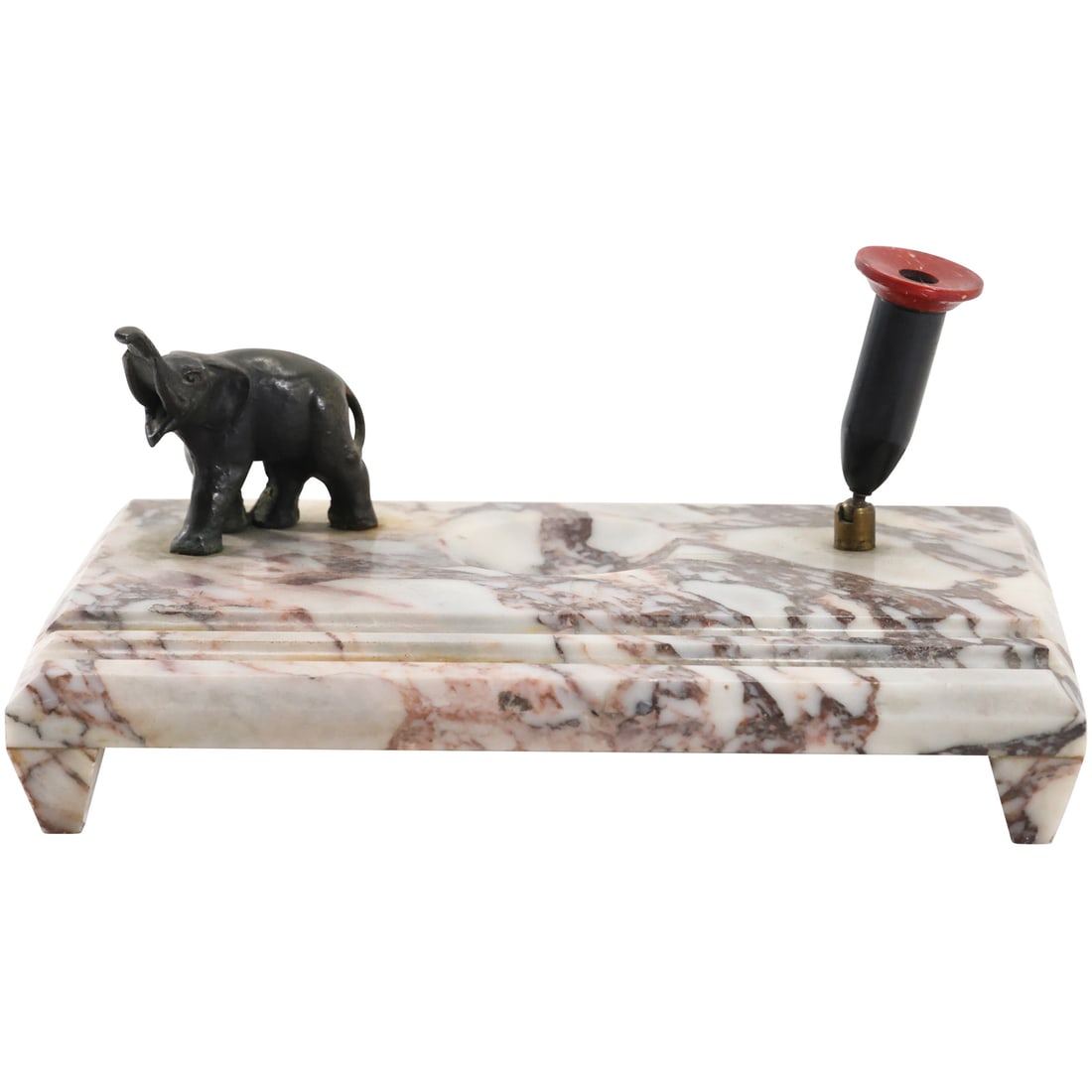 Vintage Marble Desk Top Pen Holder with Cast Metal Elephant Figure 10 inches length (1 of 12)