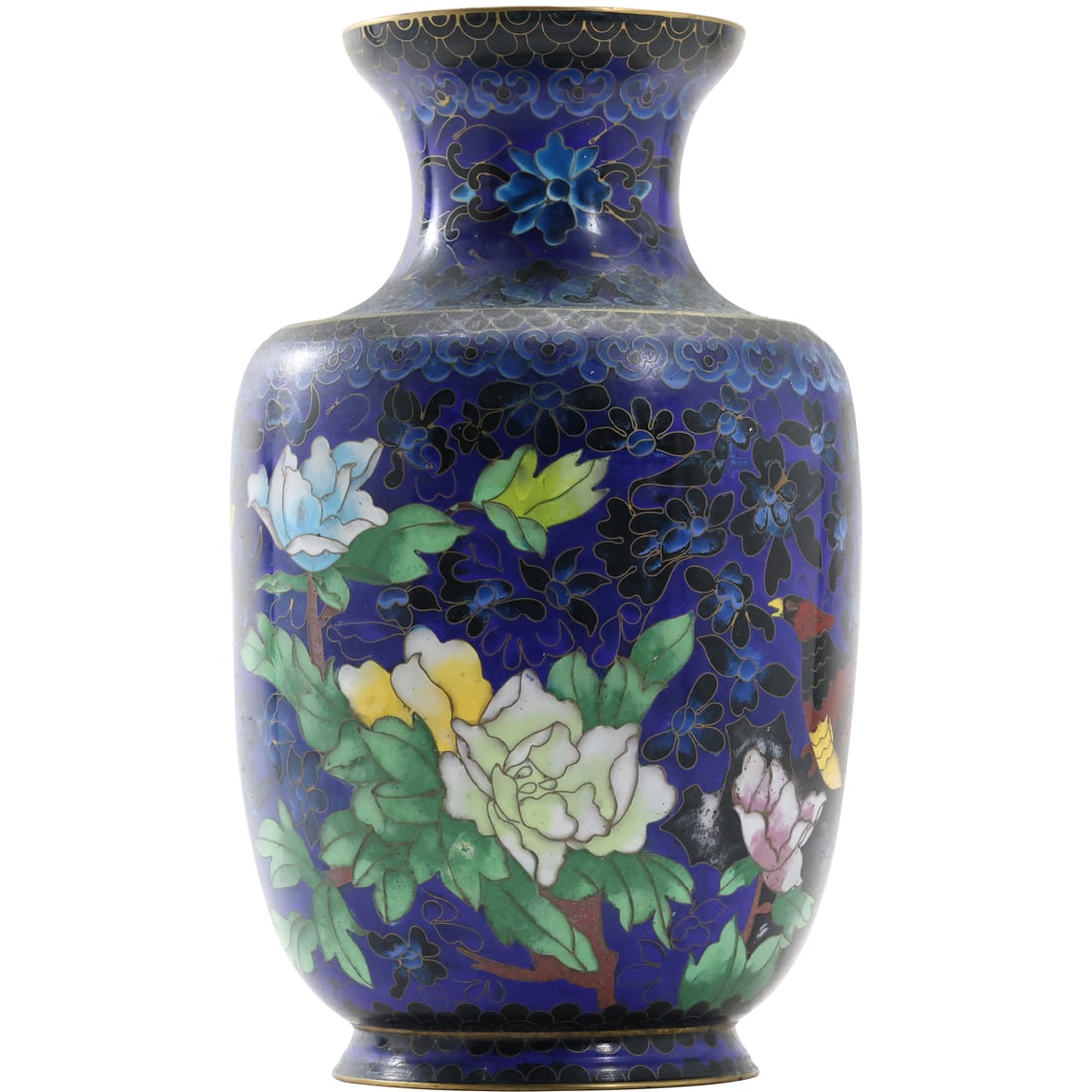 Fine Quality Oriental Cloisonne Vase Blue with Intricate Designs, Flowers Butterfly 10.25 in. height (1 of 18)