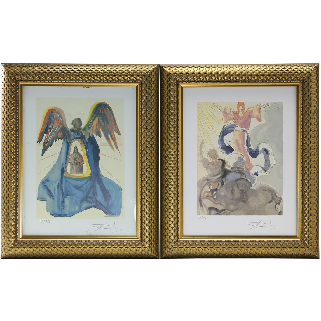 2 Salvador Dali Framed Lithograph Prints 91/750 & 93/750, Signed in Plate (1 of 12)