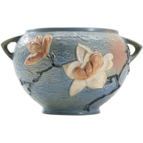 Roseville Pottery Blue Magnolia Jardiniere Double Handle Bowl / Vase 665-8 USA
