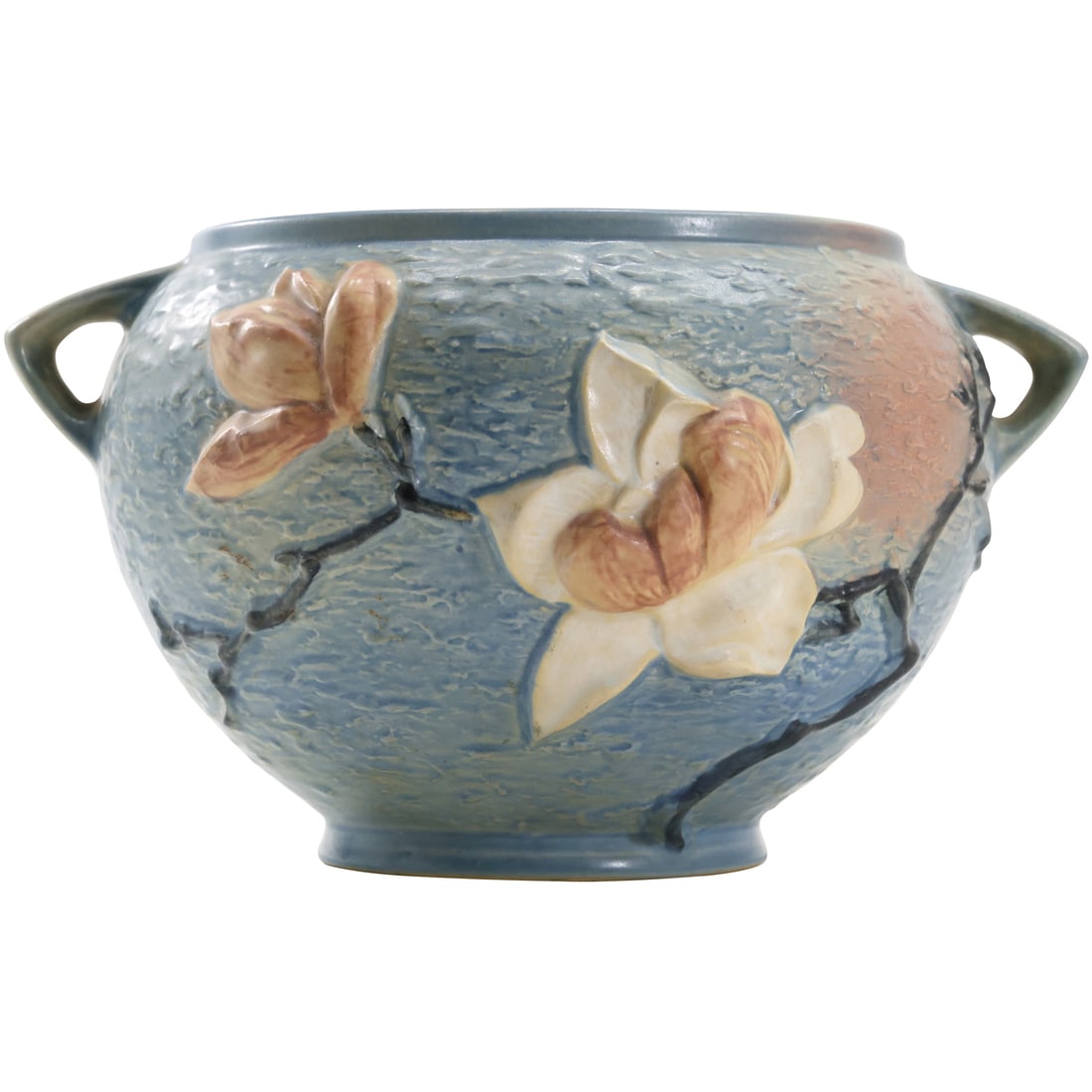 Roseville Pottery Blue Magnolia Jardiniere Double Handle Bowl / Vase 665-8 USA (1 of 20)