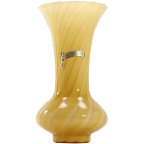 Tall Amber Swirl Italian Art Glass Vase 15 in. height with Original Label
