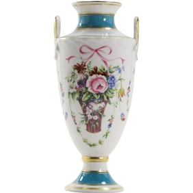 1993 Minton Fine Porcelain "Rose Basket" Vase 9 in. height , No. 5007