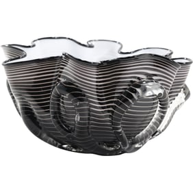 Epiphany Glass Studio Black & White Splash Bowl Signed Epiphany 1999 By April Wagner, 8 in. dia.
