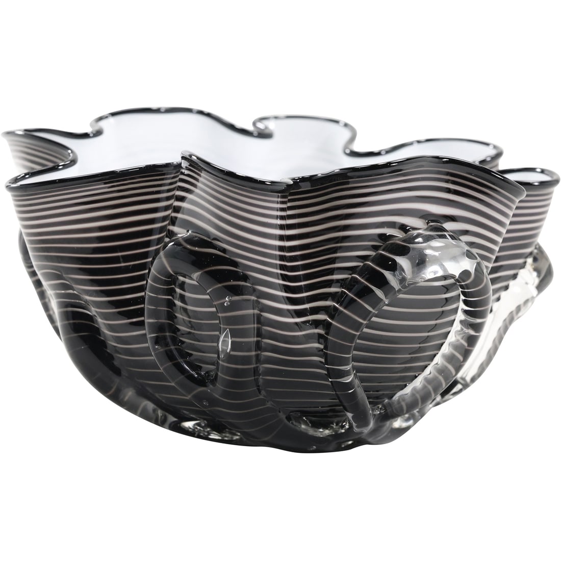 Epiphany Glass Studio Black & White Splash Bowl Signed Epiphany 1999 By April Wagner, 8 in. dia. (1 of 16)