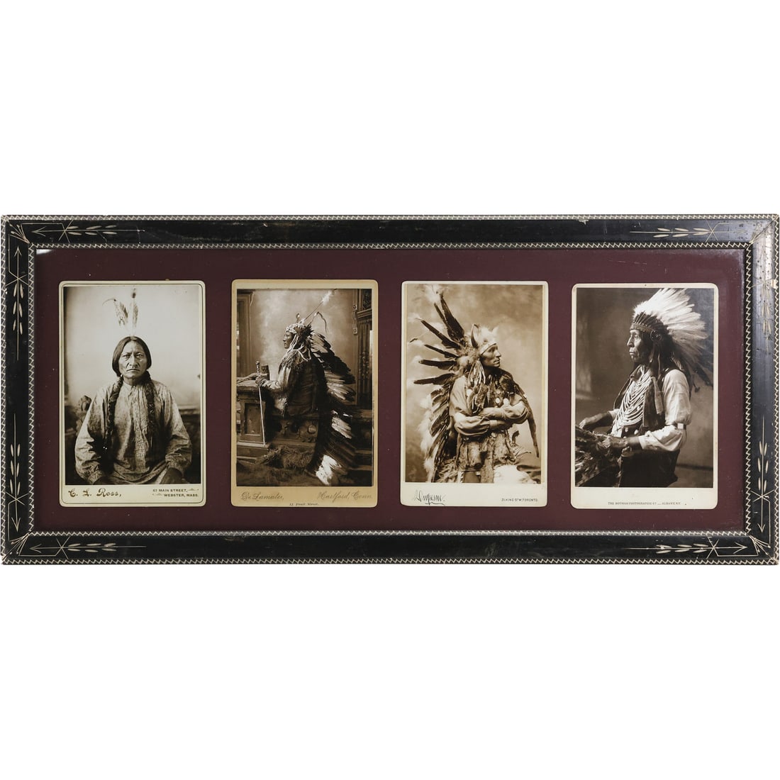 Set of 4 Native American Indian Portrait PRINTS Mounted together in an Antique Frame (1 of 13)