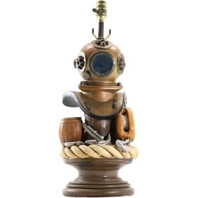 Vintage Nautical Tiki California Originals Scuba Diver Helmet Anchor Table Lamp 23" height