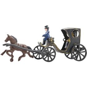 Vintage Antique Cast Iron Horse Drawn Carriage with Driver and Pasengers 9.5 in. length
