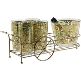 Signed Culver Starlyte 22k Bar Set with Ice Bucket and Carriage Carrier