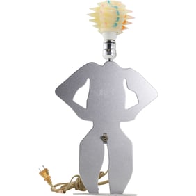 Novelty Male Figure Table Lamp, Metal, Interesting On/Off Switch, Rubber Toppng over Bulb, 19 in. h.
