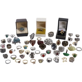 Estate Grouping Over 50+ Costume Fashion Jewelry RINGS - Variety - See Pictures