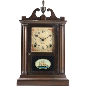 Vintage Sessions Mantle Clock with Clipper Ship Motif Door Window 17.5 in. height x 10 in. wide