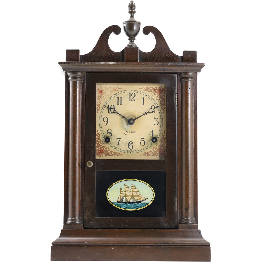 Vintage Sessions Mantle Clock with Clipper Ship Motif Door Window 17.5 in. height x 10 in. wide (1 of 12)