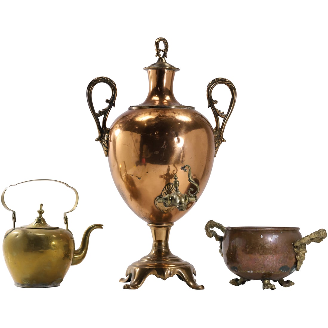 [3] Large Copper Samovar Dispenser, Copper Tea Pot, Copper Handled Footed Bowl (1 of 18)