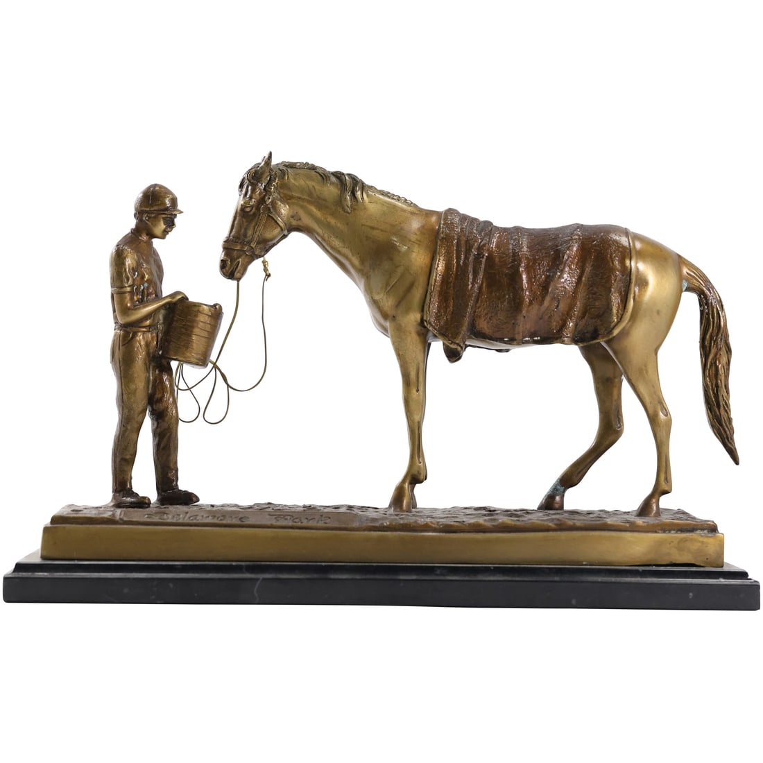 Vintage Delaware Park Bronze Statue Horse with Jockey Feeding the Horse on Marble base (1 of 16)