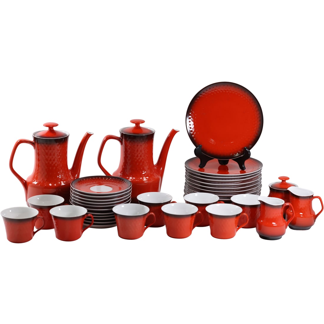 Mid-Century Modern Mitterteich Bavaria Red Porcelain Tea Lucheon Set - See Pictures for Item Count (1 of 20)
