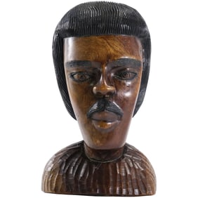 Vintage Carved Wooden Bust of a Man with Mustache 11.5 inches height x 6.5 in. wide