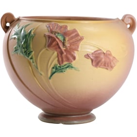 Roseville Art Pottery Poppy Jardiniere 10 in. height x 12 in. wide, [has chip underside base]