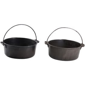2 Cast Iron 5qt Cook Pans with Bail Handles 12 inches diameter